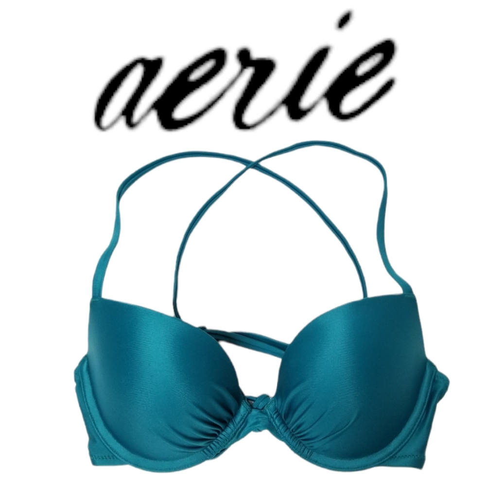 Aerie Turquoise Perkier Pushup Crossback Underwire Bikini Top Sz 34B - Picture 7 of 7